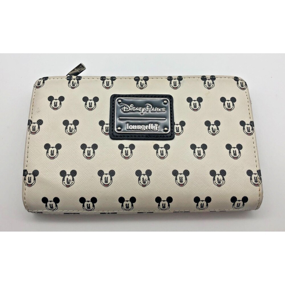 Disney Parks Loungefly Mickey Mouse All Over Mickey Face White Black Wallet - Picture 1 of 6